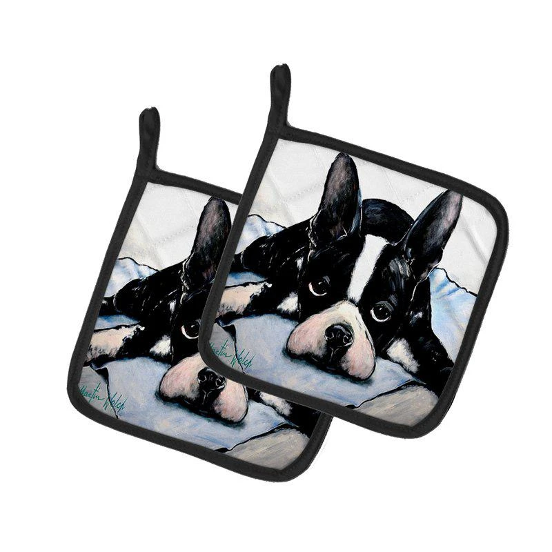 商品Caroline's Treasures|Boston Terrier Jake Dog Tired Pair of Pot Holders,价格¥170,第1张图片