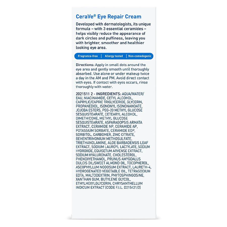 CeraVe Under Eye Repair Cream for Dark Circles and Puffiness, Fragrance-Free 4