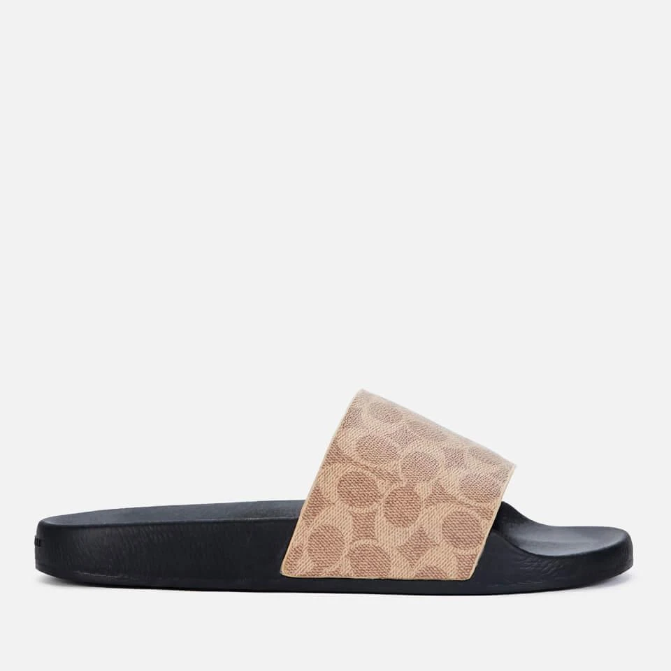 商品Coach|COACH MEN'S SIGNATURE COATED CANVAS POOL SLIDE SANDALS - TAN SIGNATURE,价格¥423,第2张图片详细描述