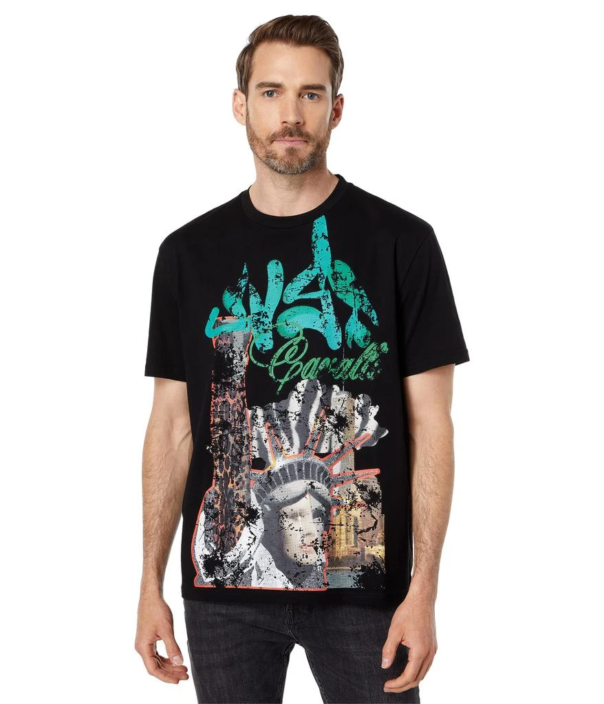 商品Just Cavalli|Crew Neck Cotton T-Shirt with "Liberty Graffiti" Graphic,价格¥1272,第1张图片