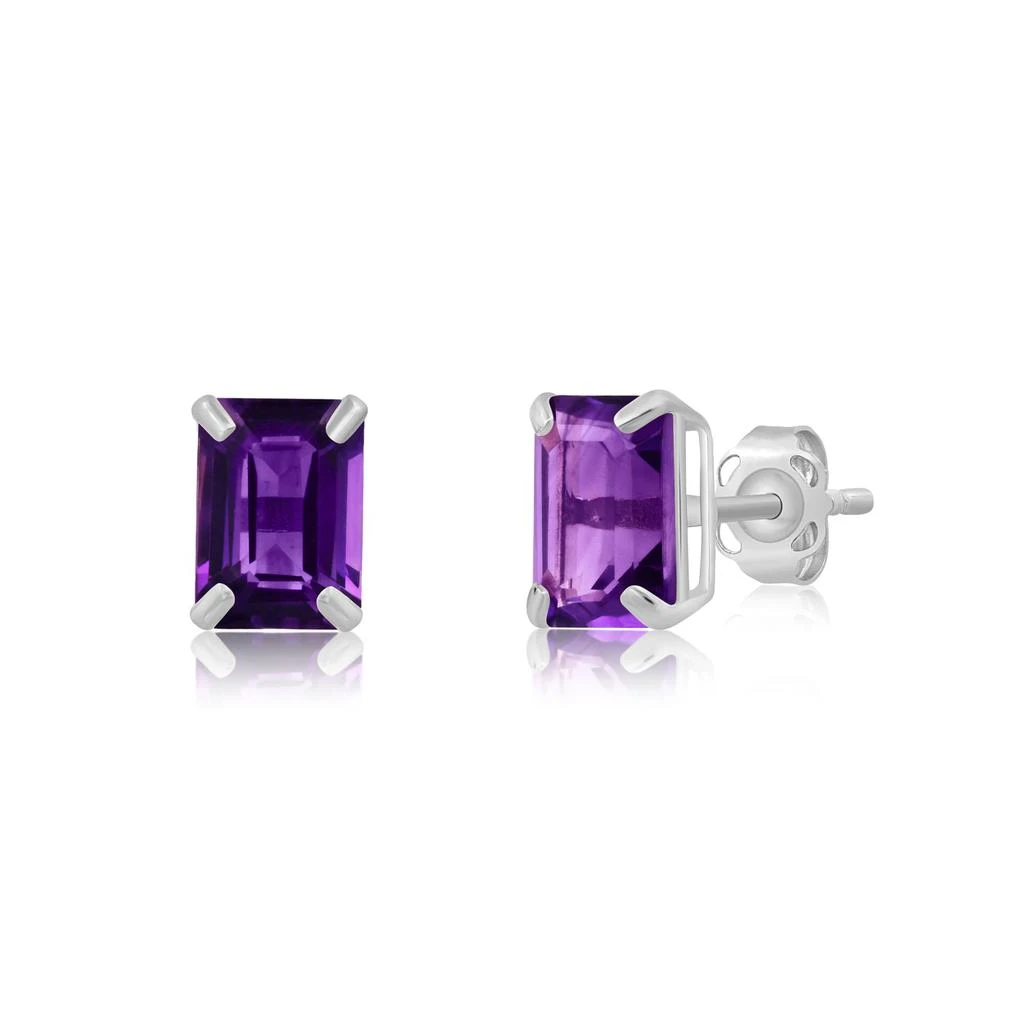 14k White Gold Solitaire Emerald-Cut Gemstone Stud Earrings (7x5mm) 商品