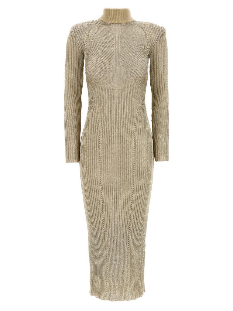 green emerald velvet dress Self-Portrait - Gold Lurex Ribbed Knit Maxi Dress main image 0