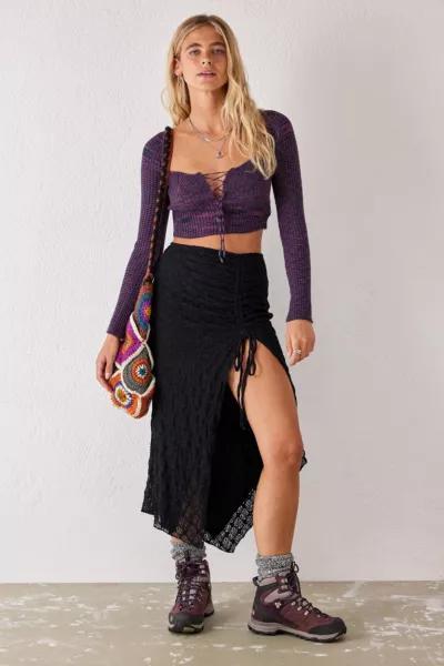 UO Ruched Lace Maxi Skirt商品第3张图片规格展示