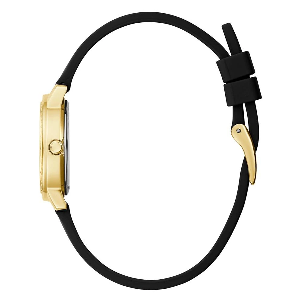 商品GUESS|Women's Gold-Tone Glitz Black Silicone Watch 28mm,价格¥748,第2张图片详细描述