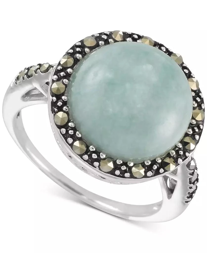 商品Macy's|Jade & Marcasite (3/8 ct. t.w.) Statement Ring in Sterling Silver,价格¥374,第1张图片