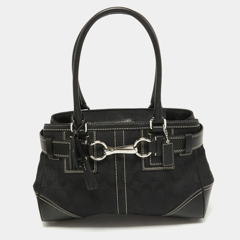 商品[二手商品] Coach|Coach Black Signature Canvas and Leather Hampton Tote,价格¥1082,第1张图片