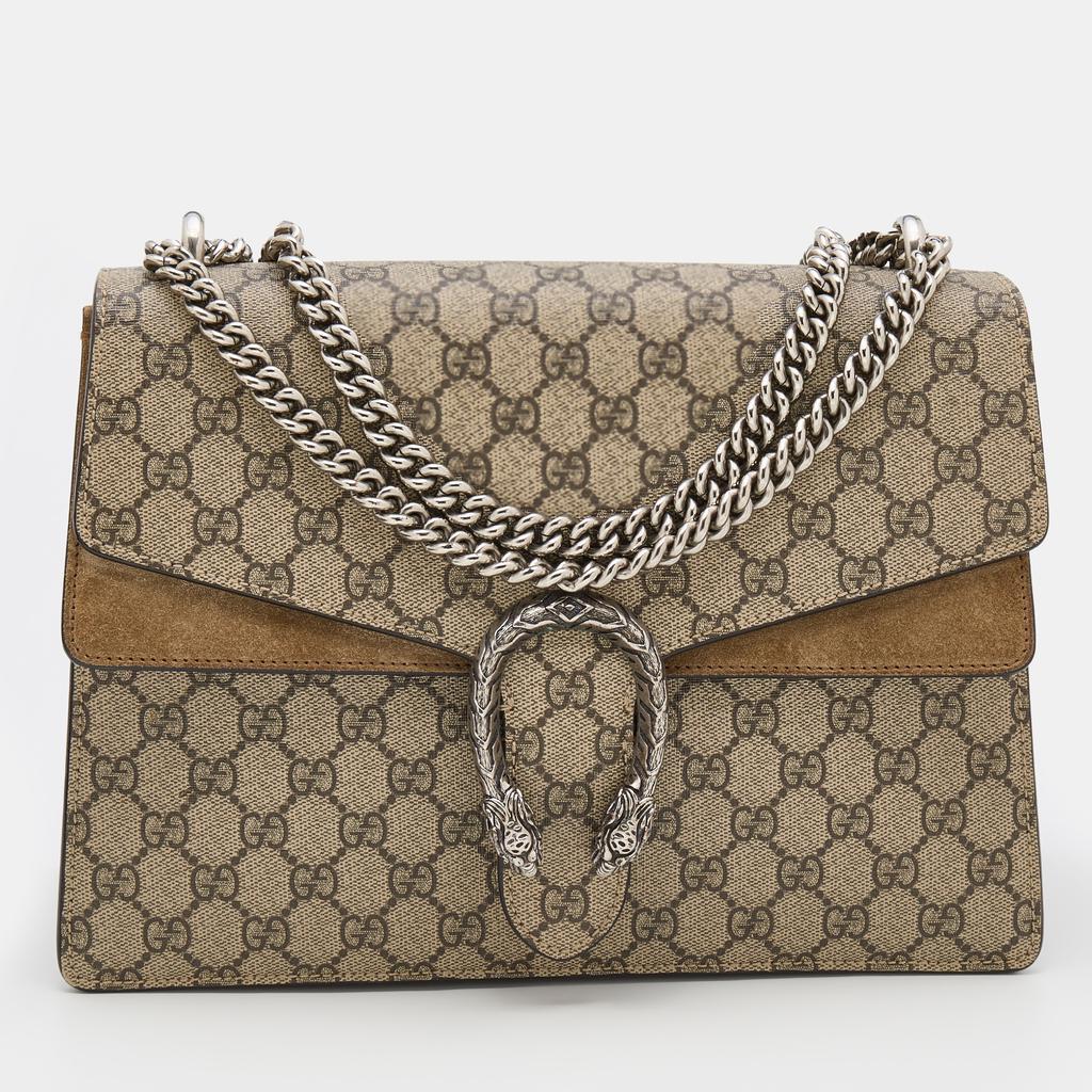 Gucci Beige GG Supreme Canvas and Suede Medium Dionysus Shoulder Bag商品第1张图片规格展示