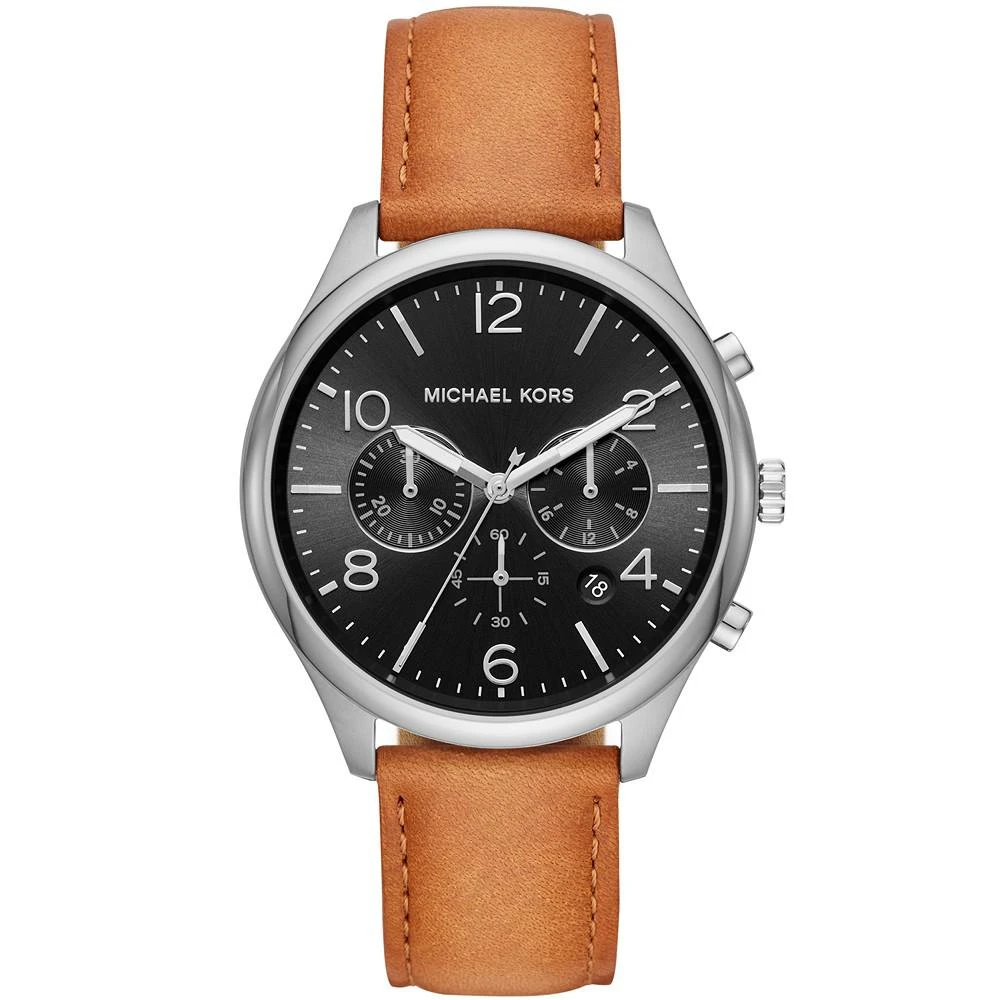 商品Michael Kors|Men's Chronograph Merrick Brown Leather Strap Watch 42mm,价格¥1019,第1张图片