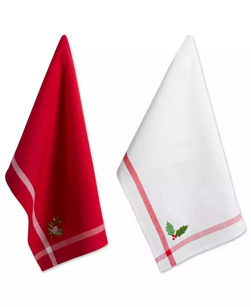 商品Design Imports|Stripe Holly Mistletoe Holiday embroidered Dishtowel Set,价格¥118,第1张图片