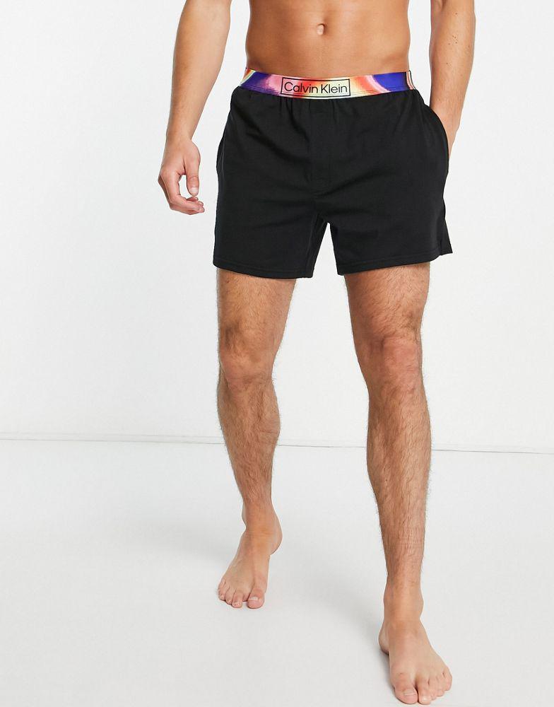 商品Calvin Klein|Calvin Klein pride sleep shorts with contrast waistband in black,价格¥518,第1张图片