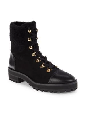 商品Stuart Weitzman|Alpine Leather & Suede Shearling Combat Boots,价格¥1287,第2张图片详细描述