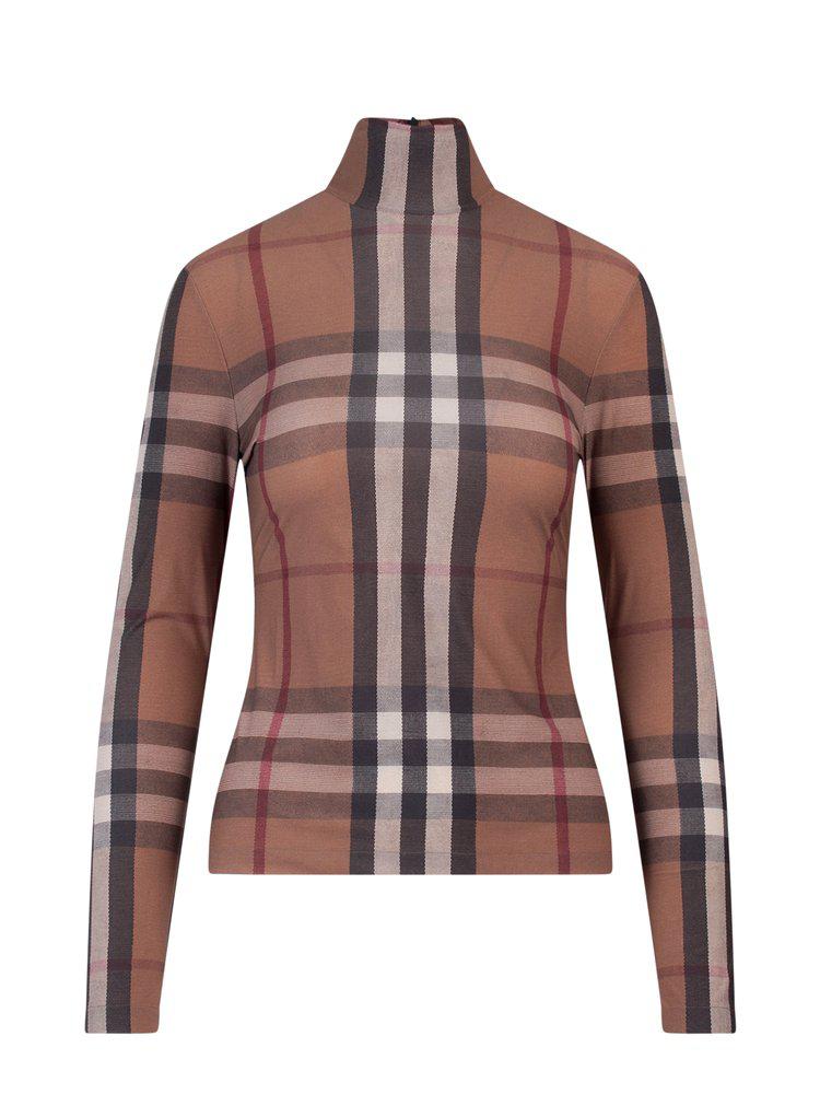 Burberry Checked High-Neck Long-Sleeved Top商品第1张图片规格展示