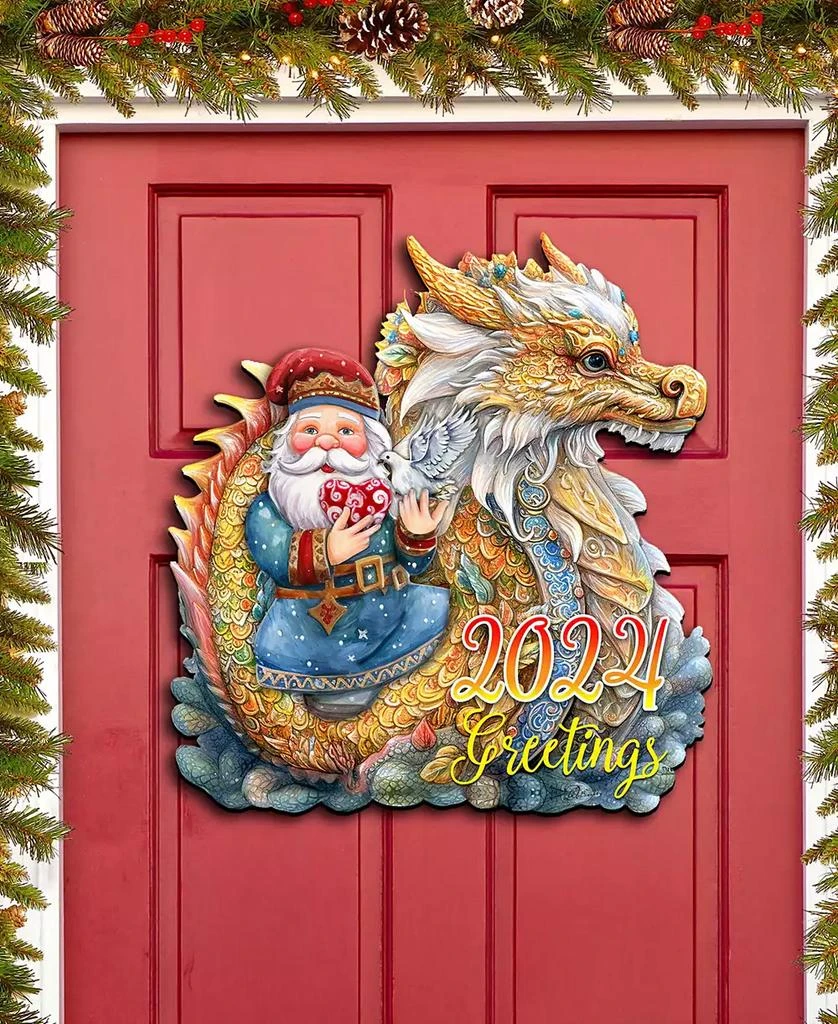 商品Designocracy|Santa with Dragon Christmas Wooden Door Decor Wall Decor G. DeBrekht,价格¥989,第2张图片详细描述