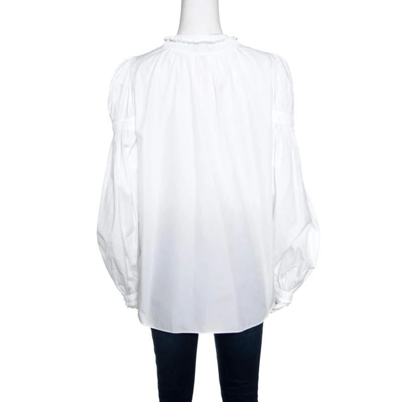 商品[二手商品] Alexander McQueen|Alexander McQueen White Ruffled Gathered Trim Detail Long Sleeve Blouse M,价格¥2014,第3张图片详细描述