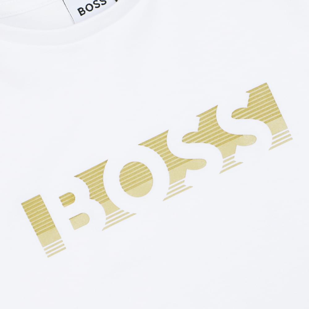 White Short Sleeve Gold Logo T Shirt商品第2张图片规格展示