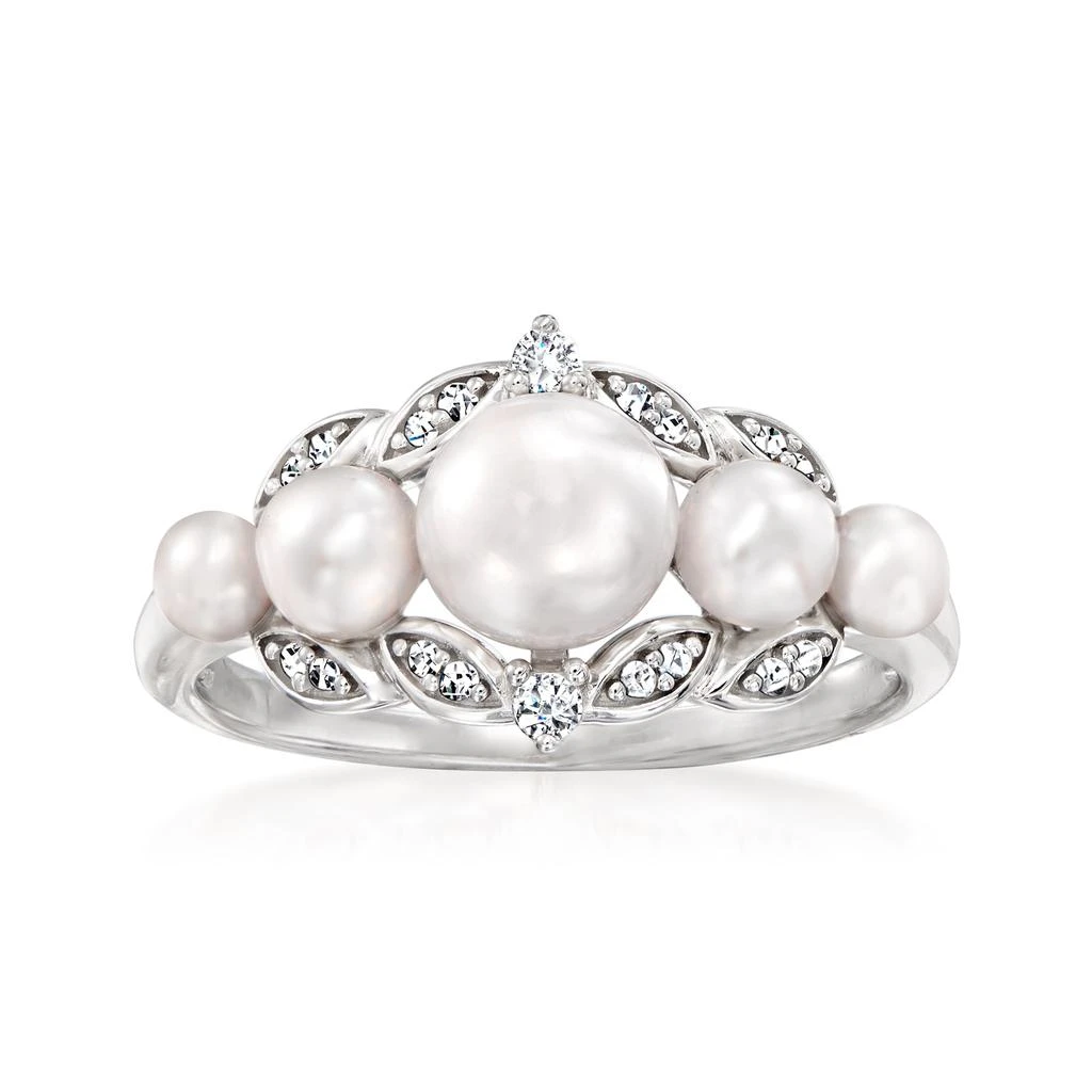 商品Ross-Simons|3-6.5mm Cultured Pearl Ring With . Diamonds in Sterling Silver,价格¥1176,第1张图片