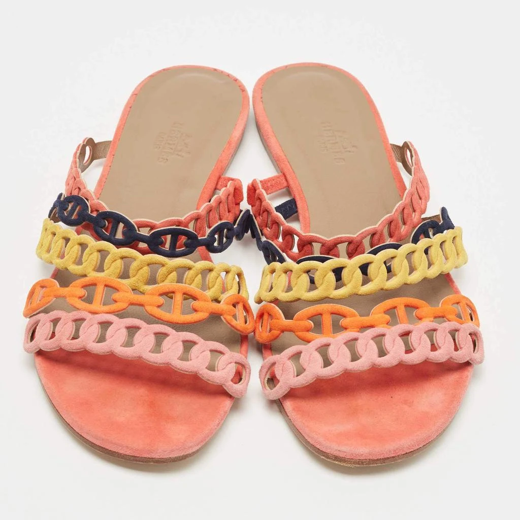 商品[二手商品] Hermes|Hermes Multicolor Suede Thalassa Flat Slides Size 38,价格¥2756,第3张图片详细描述