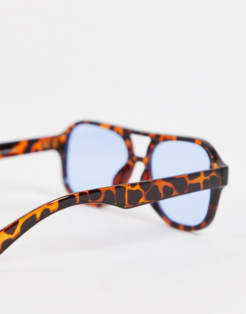 ASOS DESIGN navigator sunglasses with blue lens in brown tortoiseshell - BROWN商品第2张图片规格展示