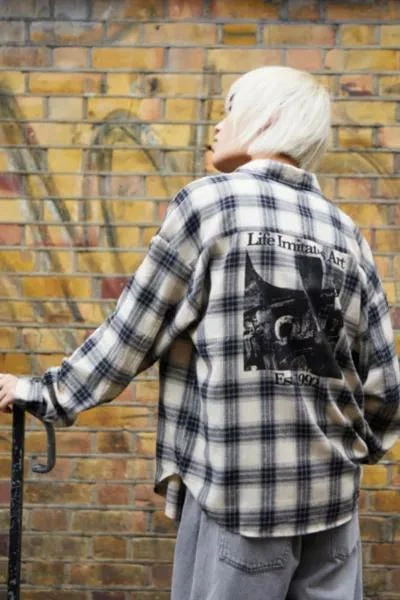 商品BDG|BDG Ecru Back Print Check Flannel Shirt,价格¥522,第1张图片