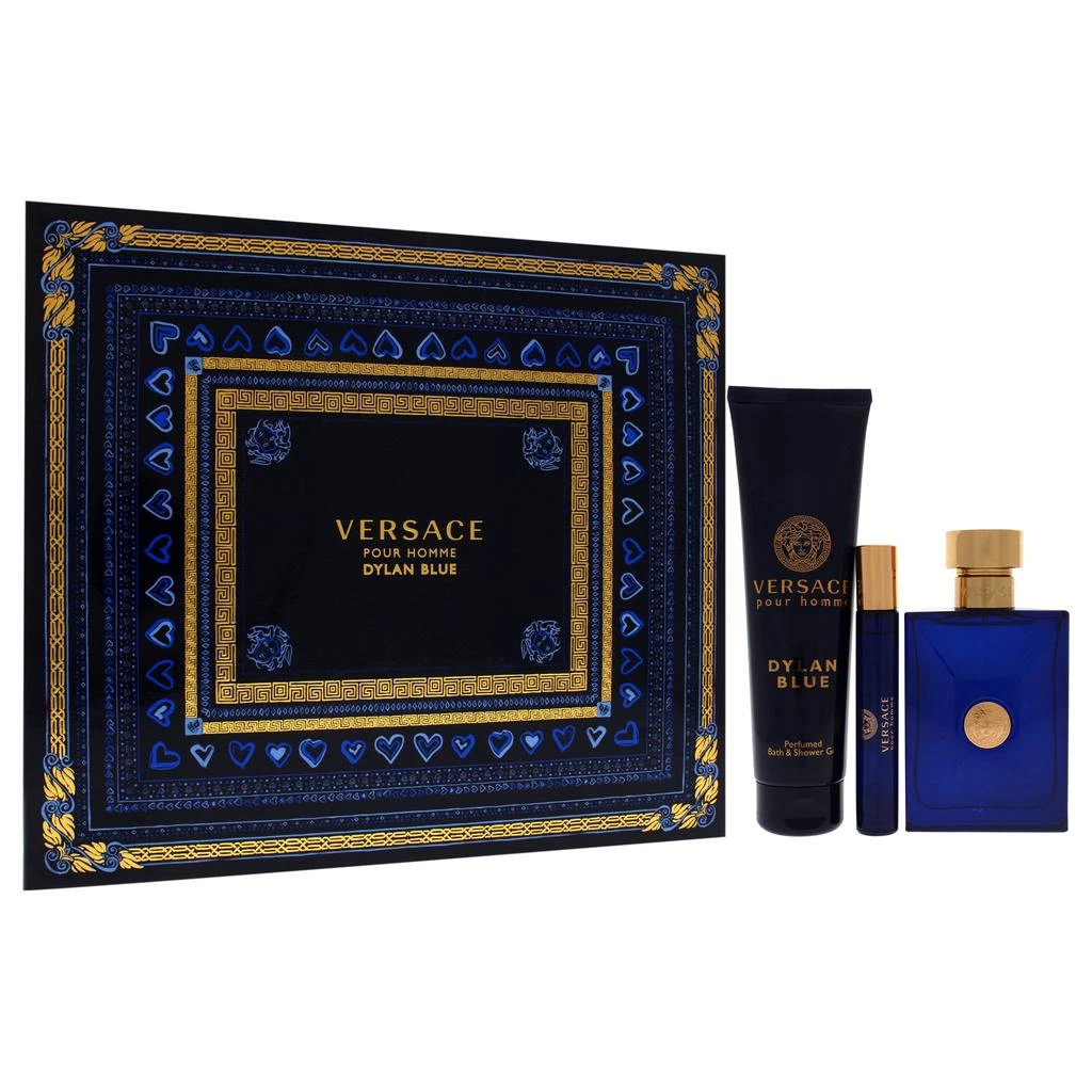 商品Versace|Dylan Blue by  for Men - 3 Pc Gift Set 3.4oz EDT Spray, 0.3oz EDT Spray, 5.0oz Bath and Shower Gel,价格¥619,第1张图片