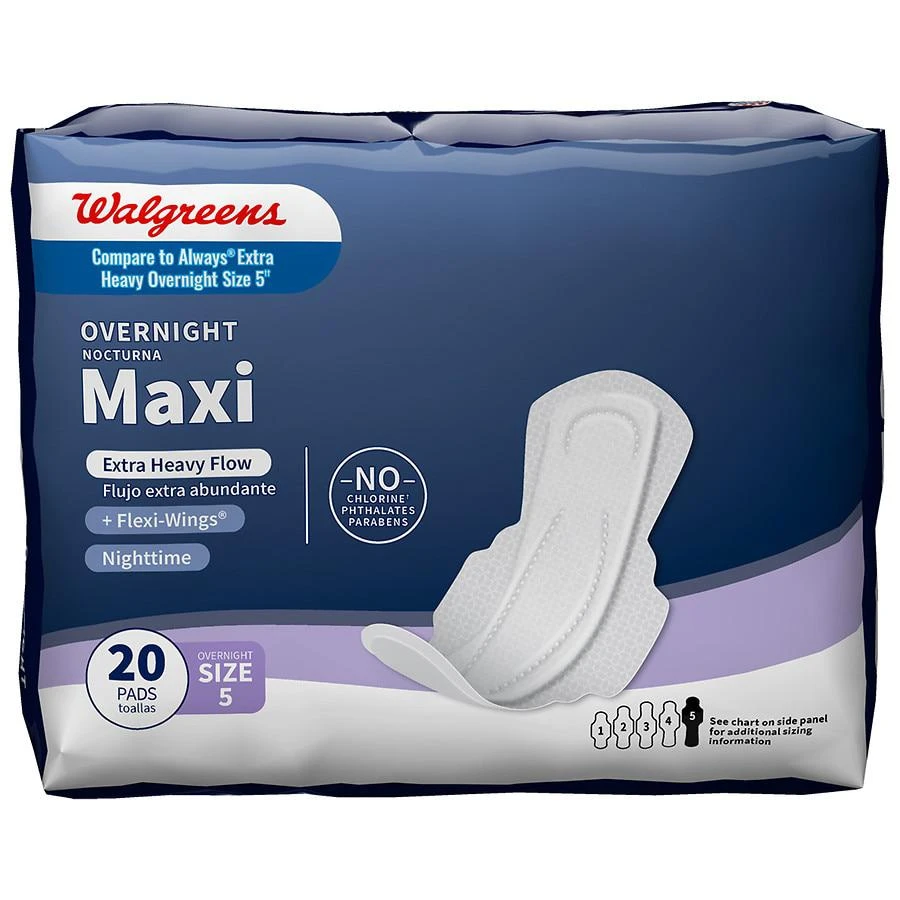 商品Walgreens|Extra Heavy Overnight Maxi Pads 5,价格¥50,第1张图片