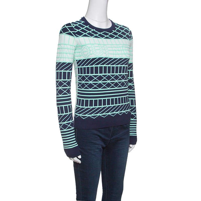 Kenzo Oui Non Navy Blue and Green Jacquard Knit Sweater XS商品第2张图片规格展示