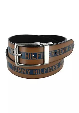 商品Tommy Hilfiger|Hilfiger Mens Reversible Leather Belt Denim Logo,价格¥219,第1张图片