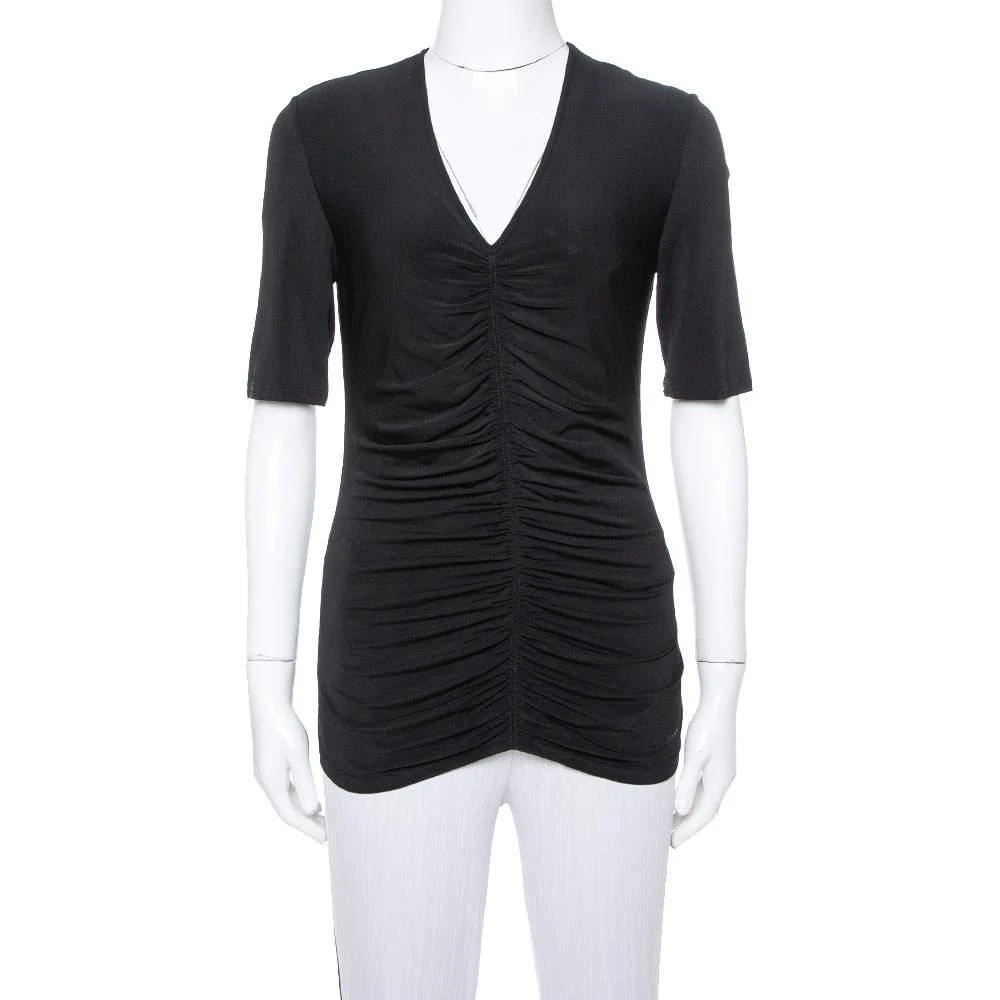 商品[二手商品] Burberry|Burberry Black Stretch Knit Ruched V-Neck Top S,价格¥1730,第1张图片