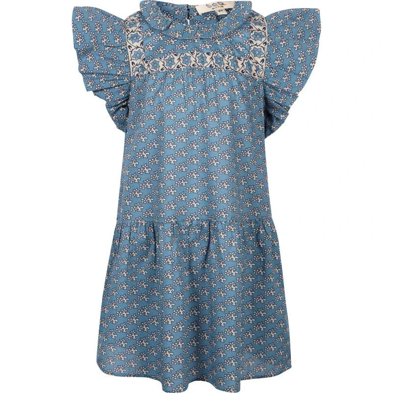 商品Sea|Flowers all over ruffled flutter sleeves dress in blue,价格¥1574,第1张图片