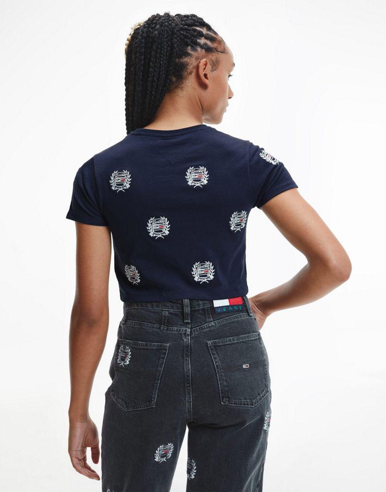 Tommy Jeans cotton all over critter baby crop t-shirt in navy - NAVY商品第4张图片规格展示