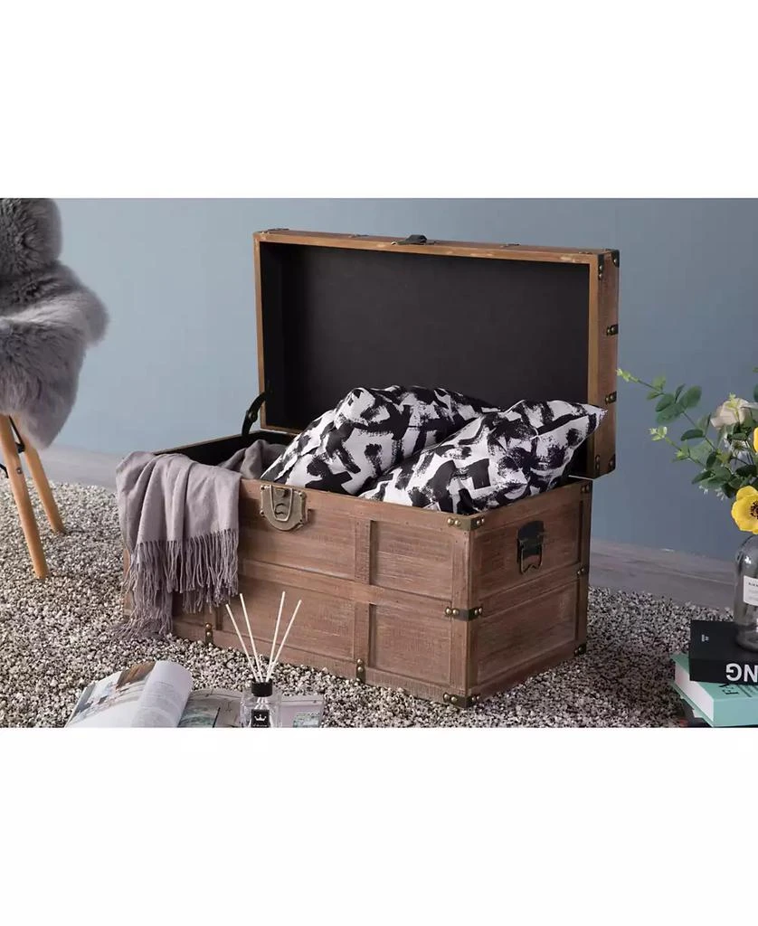 商品Vintiquewise|Wooden Rectangular Lined Rustic Storage Trunk with Latch, Medium,价格¥1808,第4张图片详细描述