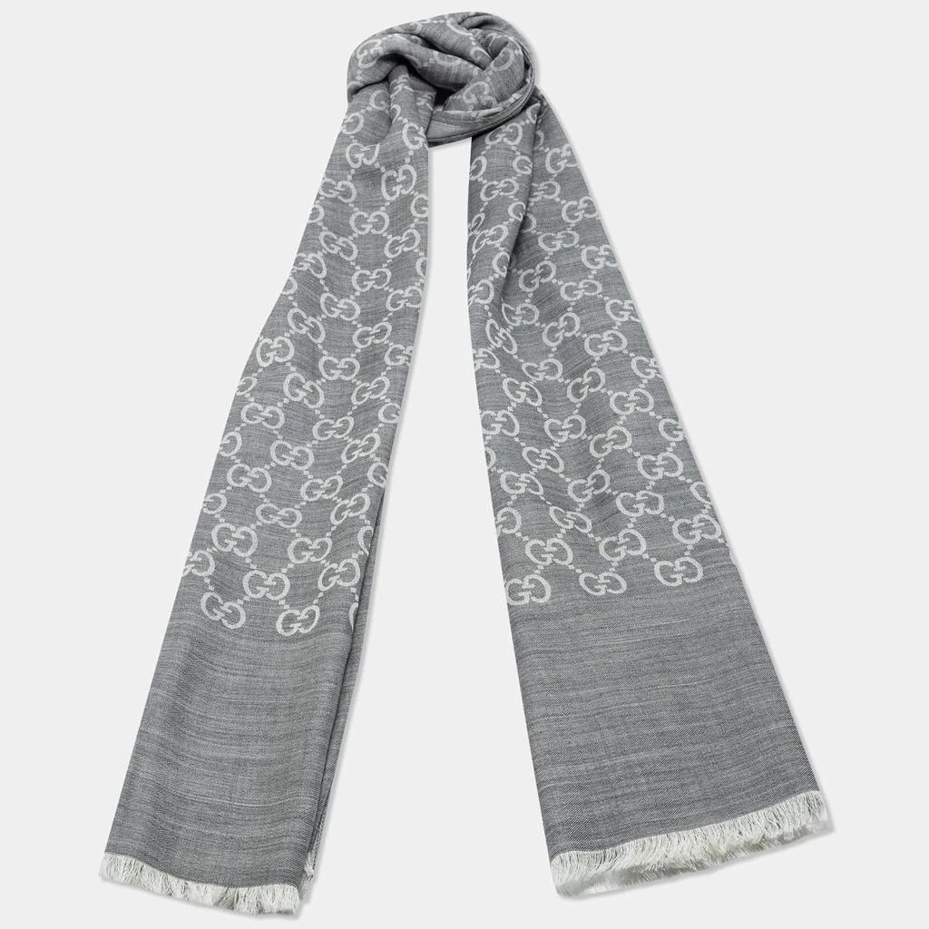 商品[二手商品] Gucci|Gucci Grey GG Monogram Wool & Silk Fringed Scarf,价格¥2697,第2张图片详细描述