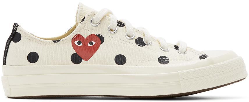 商品Comme des Garcons|White Converse Edition Polka Dot Heart Chuck 70 Low Sneakers,价格¥1028,第1张图片