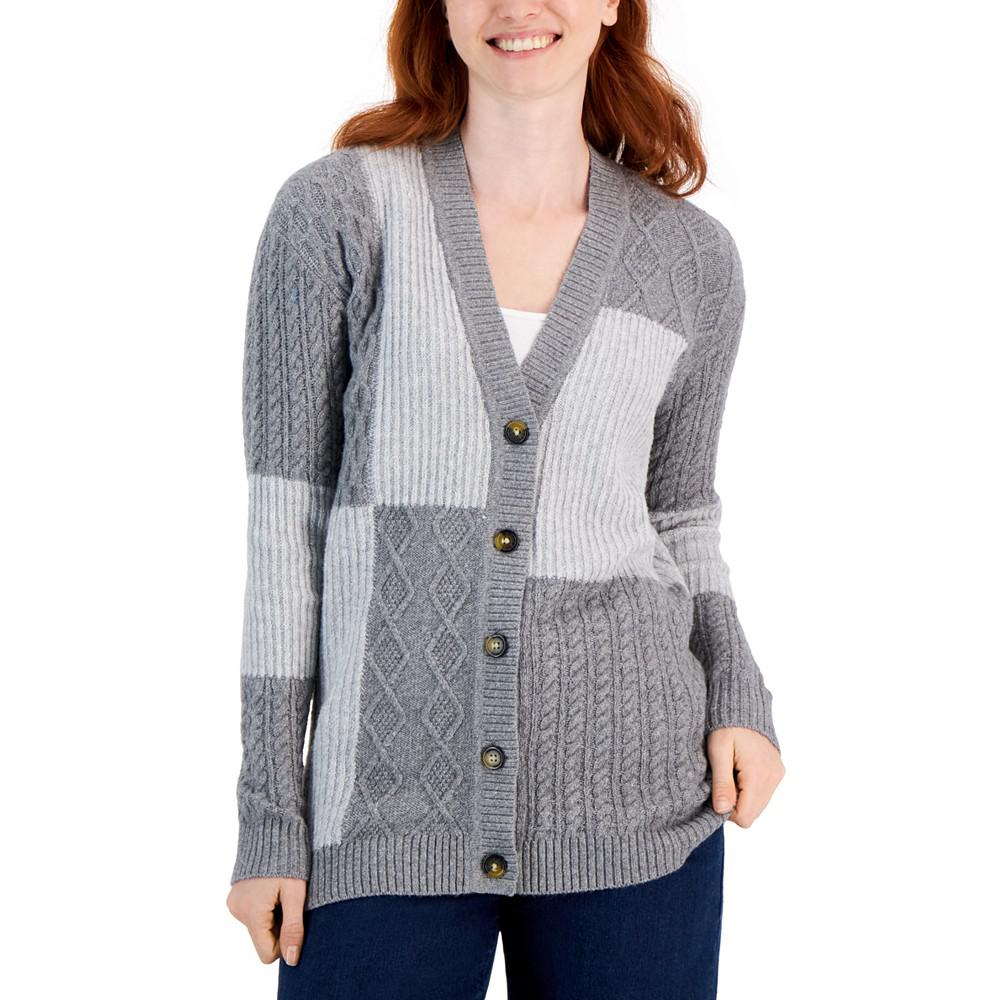 Women's Patchwork Knit Cardigan, Created for Macy's商品第1张图片规格展示