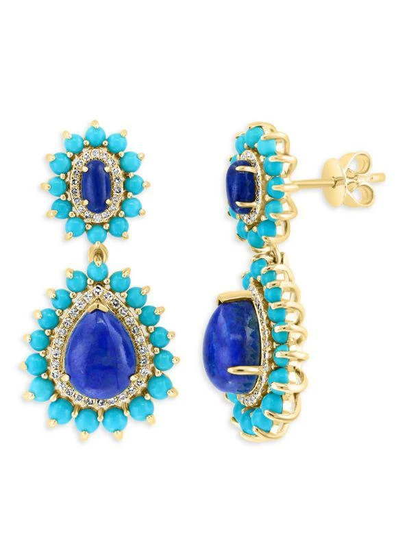 商品Effy|14K Yellow Gold & Multi Stone Teardrop Earrings,价格¥18121,第1张图片