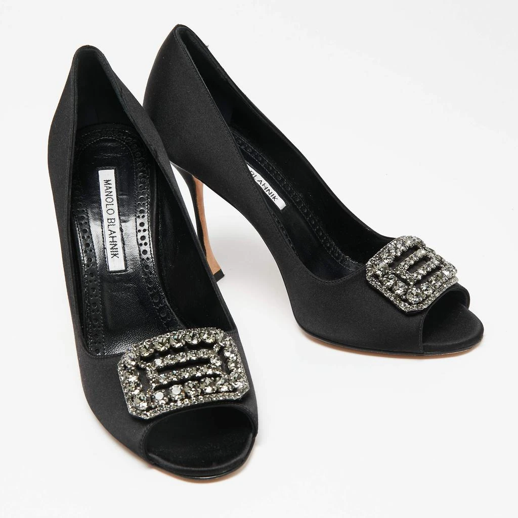 商品[二手商品] Manolo Blahnik|Manolo Blahnik Black Satin Matik Peep Toe Pumps Size 38.5 ,价格¥1390,第4张图片详细描述