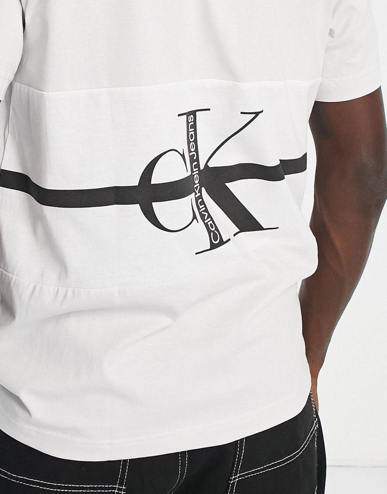 Calvin Klein Jeans back stripe logo colourblock t-shirt in light grey商品第4张图片规格展示