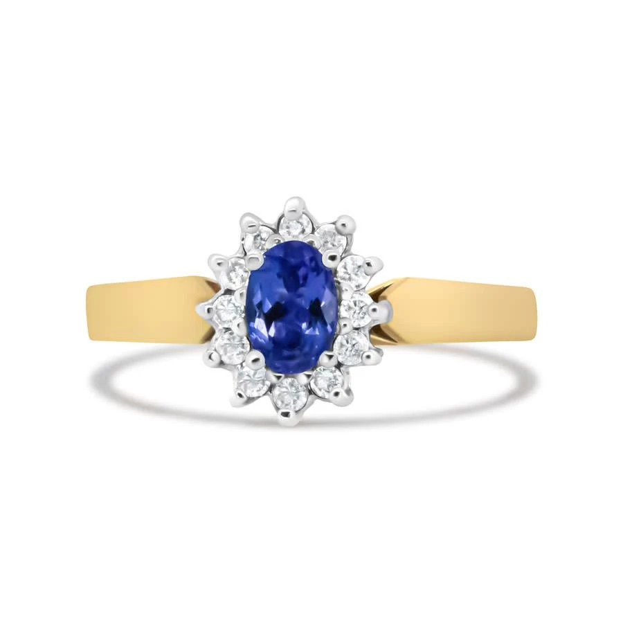 商品Haus Of Brilliance|14K Yellow Gold 1/5 Cttw Round Diamond and 6x4mm Oval Blue Tanzanite Halo Ring (H-I Color,价格¥12593,第1张图片