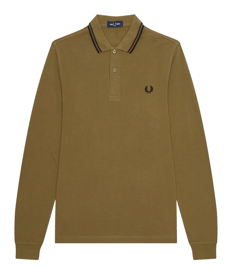 Fred Perry Authentic Long Sleeved Twin Tipped Polo Shaded Stone & Black商品第1张图片规格展示