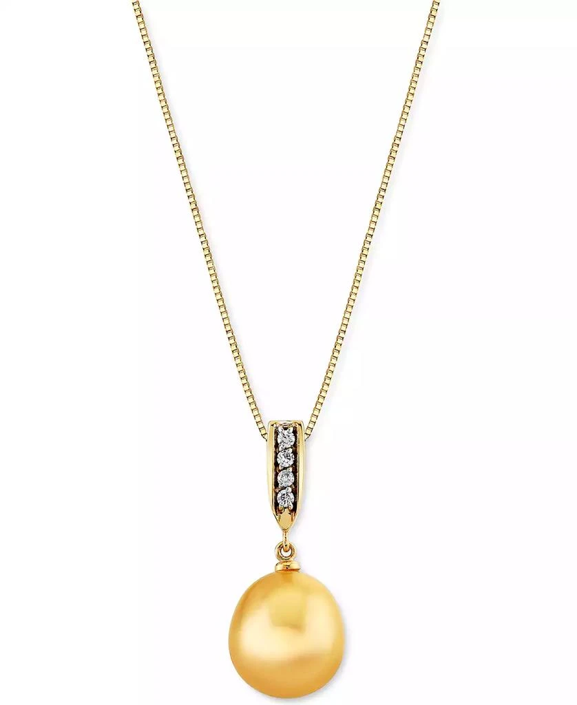 商品Macy's|Cultured Golden South Sea Pearl (10mm) & Diamond Accent 18" Pendant Necklace in 14k Gold,价格¥3588,第1张图片