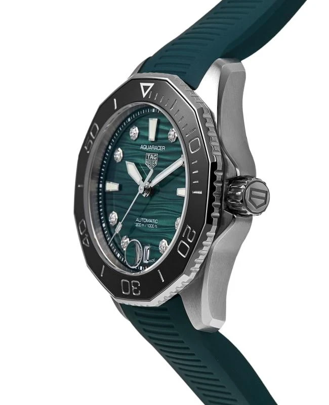 商品TAG Heuer|Tag Heuer Aquaracer Professional 300 Date Green Diamond Dial Rubber Strap Women's Watch WBP231G.FT6226,价格¥20823,第4张图片详细描述