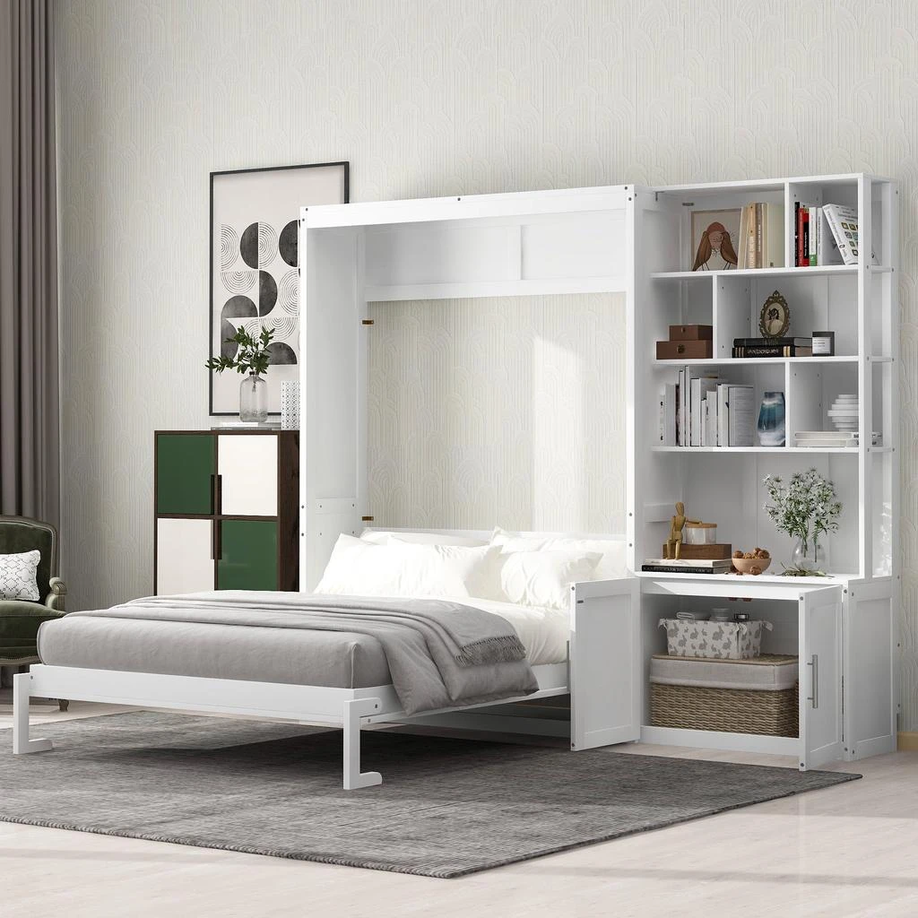 商品Streamdale Furniture|Streamdale Full Size Murphy Bed with Multiple Storage Shelves and A Cabinet,价格¥11209,第2张图片详细描述