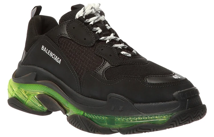 商品[国内直发] Balenciaga|巴黎世家 Triple S 透明鞋底 牛皮 运动 低帮 老爹鞋 男款 黑绿,价格¥8183,第4张图片详细描述