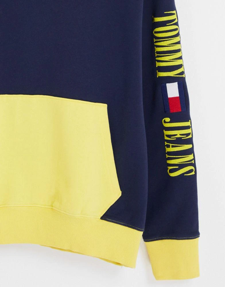 商品Tommy Jeans|Tommy Jeans acid capsule cotton blend colour block hoodie in blue/yellow - NAVY,价格¥516,第4张图片详细描述