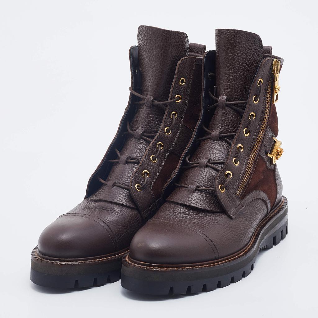 商品[二手商品] Versace|Versace Brown Leather And Suede Medusa Combat Boots Size 43,价格¥4085,第4张图片详细描述