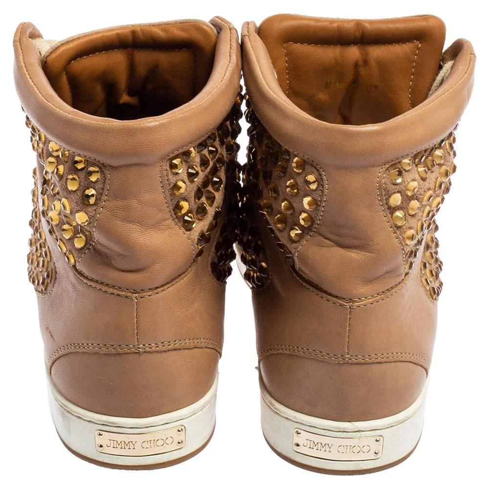 商品[二手商品] Jimmy Choo|Jimmy Choo Beige Patent Leather and Leather Crystal Studded Tokyo High Top Sneakers Size 36,价格¥1547,第5张图片详细描述