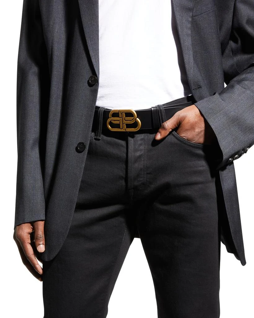 商品Balenciaga|Men's BB-Monogram Leather Buckle Belt,价格¥1959,第2张图片详细描述
