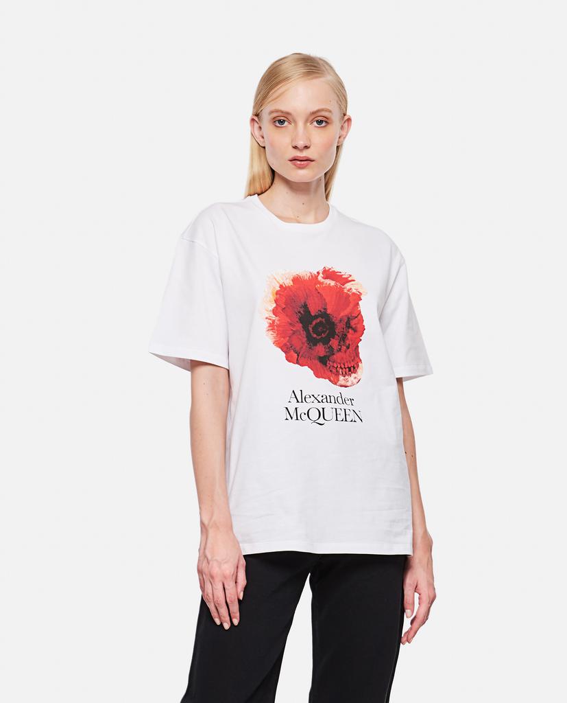 Short-sleeved T-shirt with floral skull print商品第1张图片规格展示