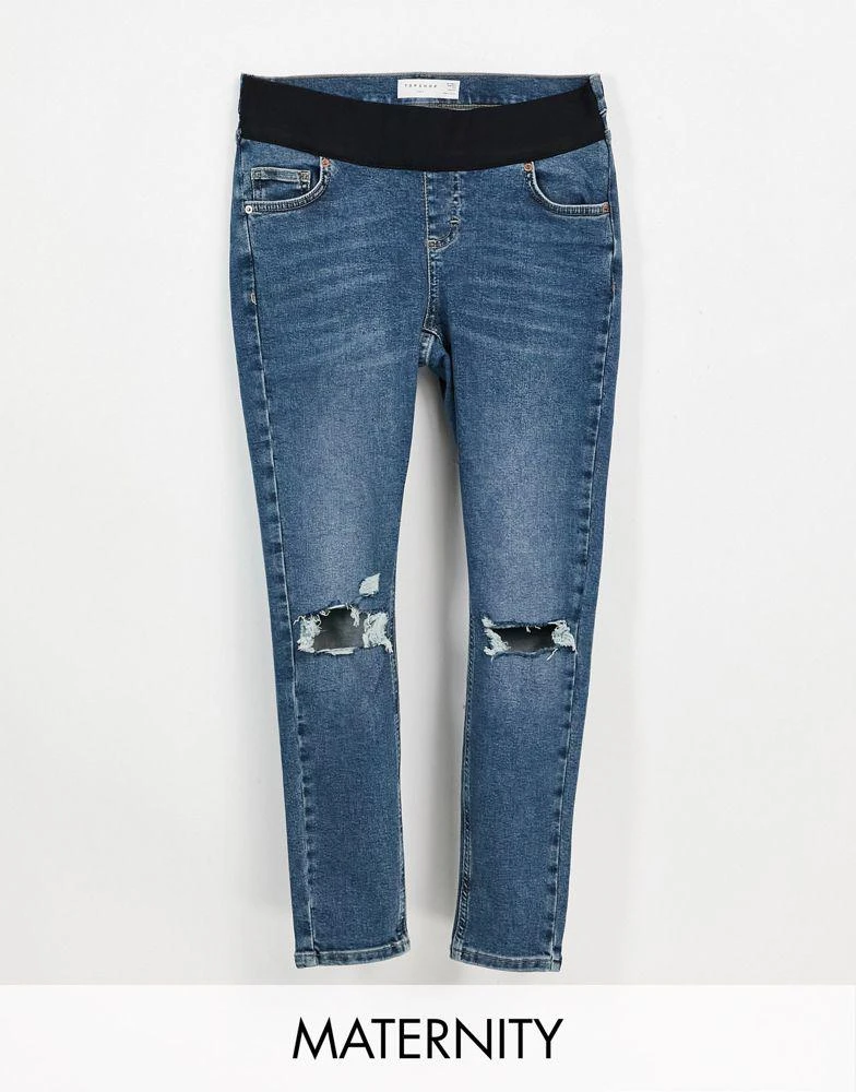 商品Topshop|Topshop Maternity under bump Jamie jeans with rips in green cast,价格¥220,第1张图片