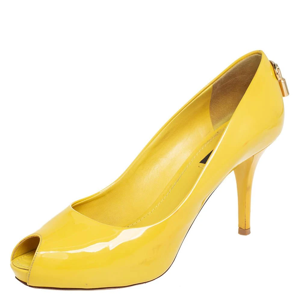 商品[二手商品] Louis Vuitton|Louis Vuitton Yellow Patent Leather Oh Really! Peep Toe Pumps Size 38,价格¥2534,第1张图片